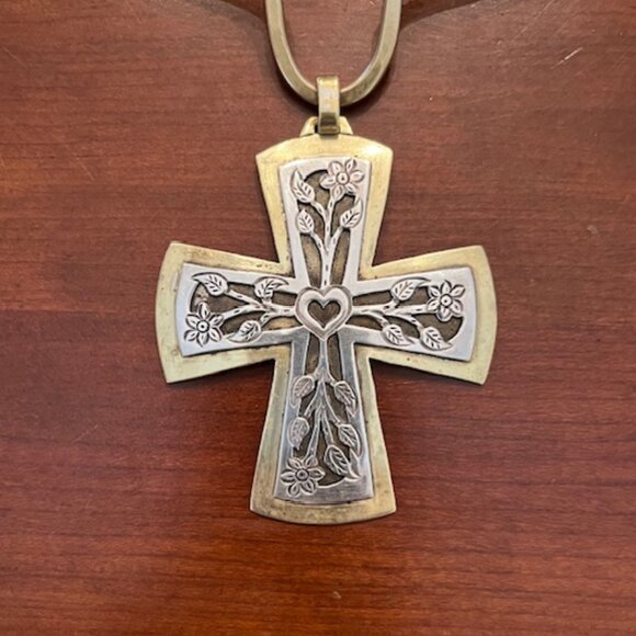 Vintage Rare Jeep Collins Sterling and Brass Cross Pendant and Choker - Picture 2 of 8